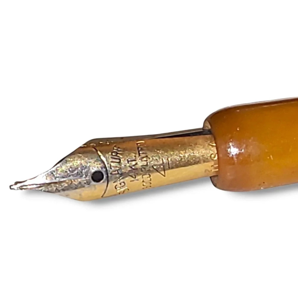 Vintage Butterscotch Bakelite Dip Pen 14 Ct Gold Plated Nib No 4 Writing Pen